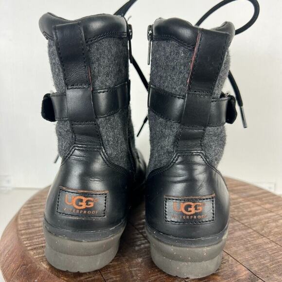 Ugg Kesey Boots Womens 8.5 Black Snow Fur Wool Lining Insoles Lace Up Zip Biker - Picture 4 of 14